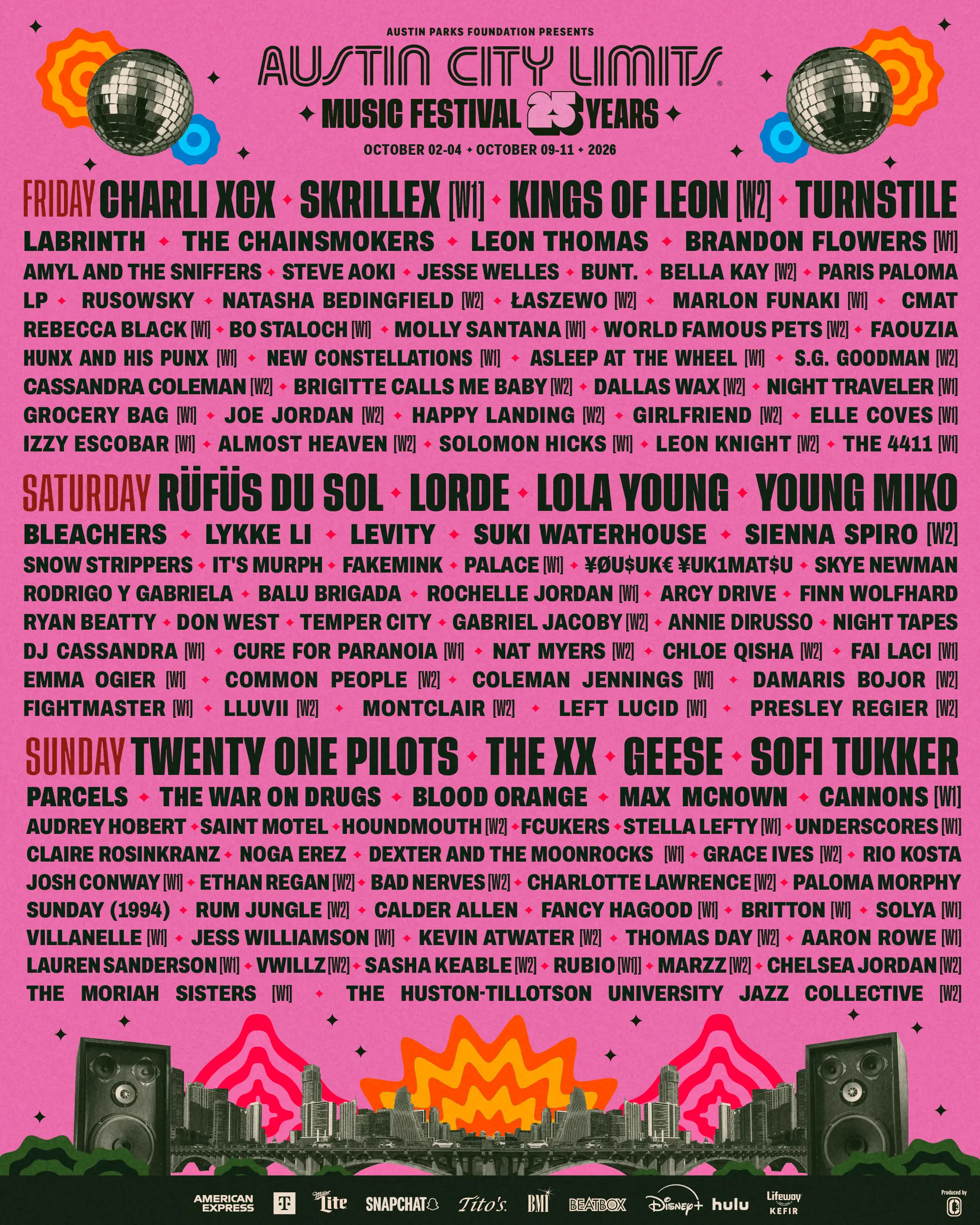 ACL Festival 2026 25th anniversary lineup poster